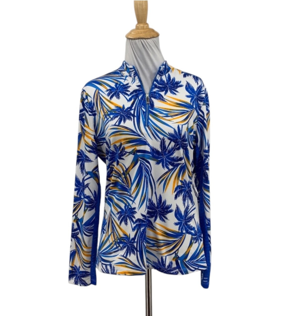 Tail Top Womens S Small Multi Gabriella Long Sleeve Golf Palm Tree Sheer Panels